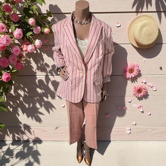 Apostrophe Pink and White Women's Blazer - Picture 1 of 13